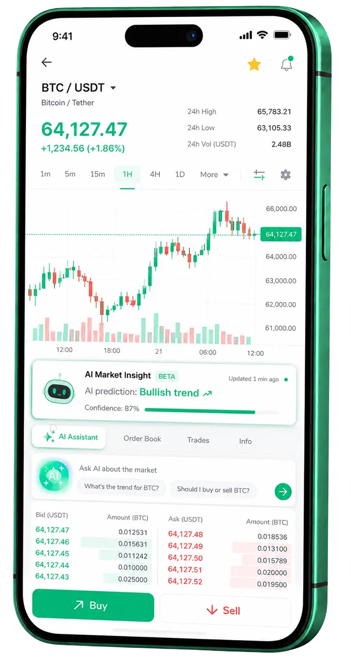 Pantalla móvil de trading en ZhelkuronATOM